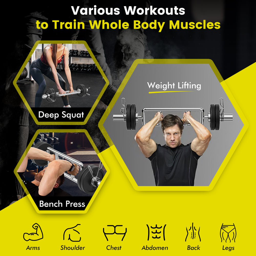700 lbs Olympic triceps bar with knurled handles, ideal for squats and deadlifts in home or commercial gyms.