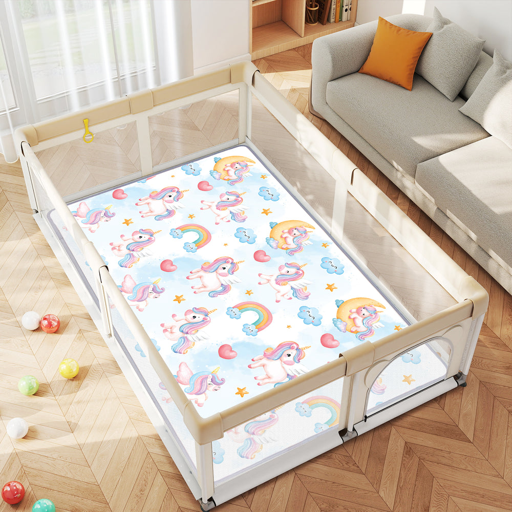 Reversible soft foam activity mat with a vibrant unicorn design, perfect for toddlers in playpens, easy to clean and.