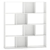 Open shelf bookcase in white with 12 storage compartments for books and decor, featuring sturdy construction and.