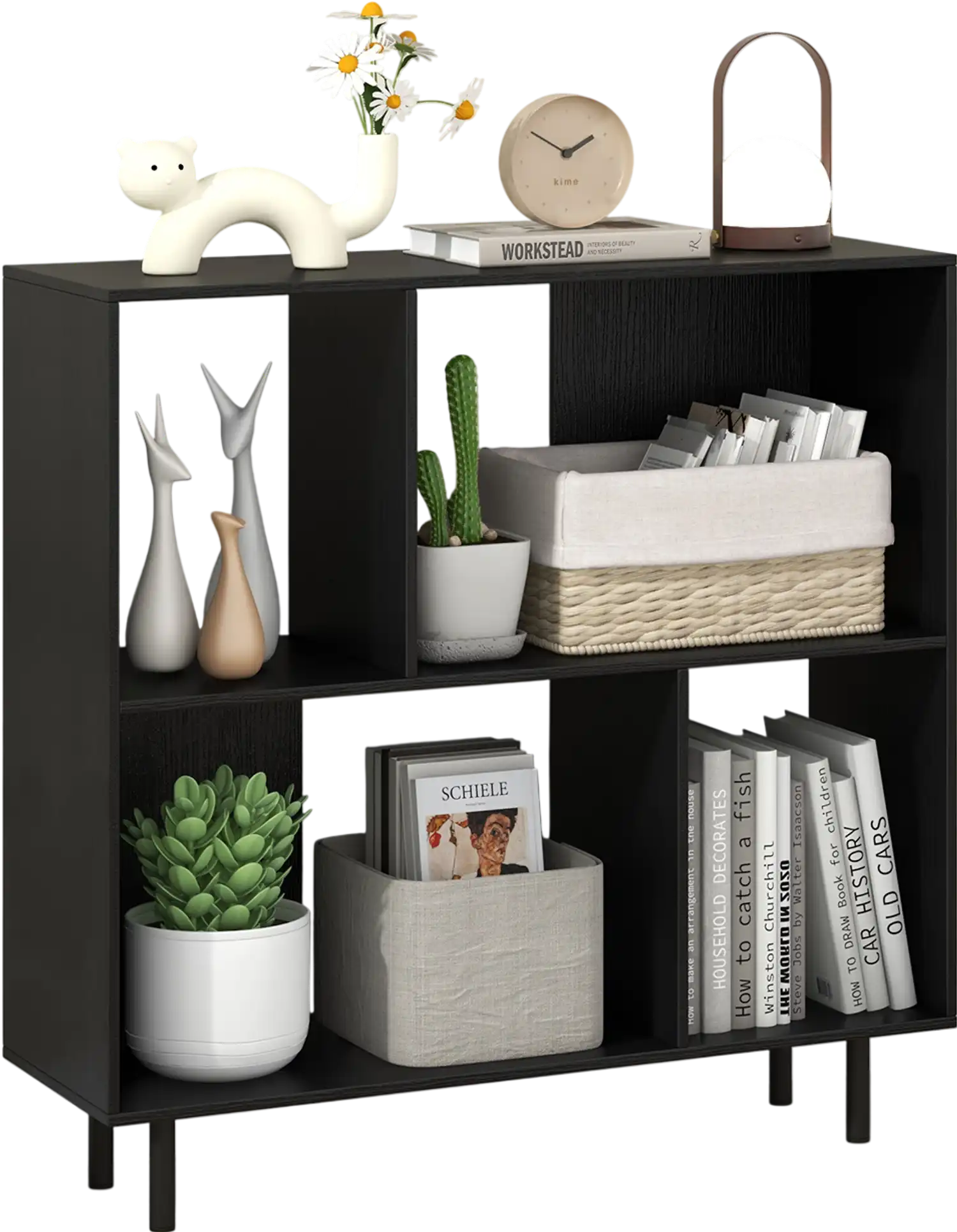 Costway 4-Compartment Open Shelf Bookcase Black 612579438 New