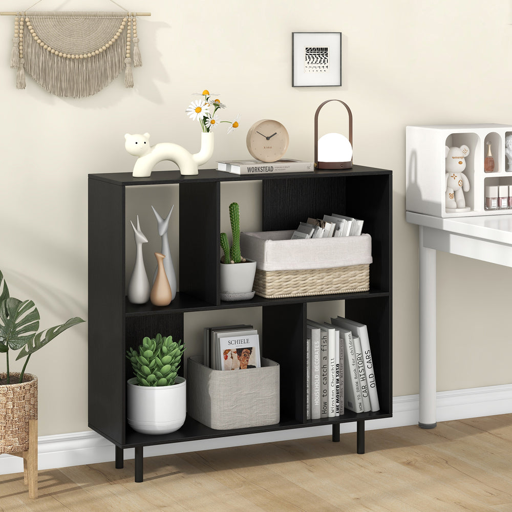 Open Shelf Bookcase with 4 Compartments-Black - Gallery View 1 of 10