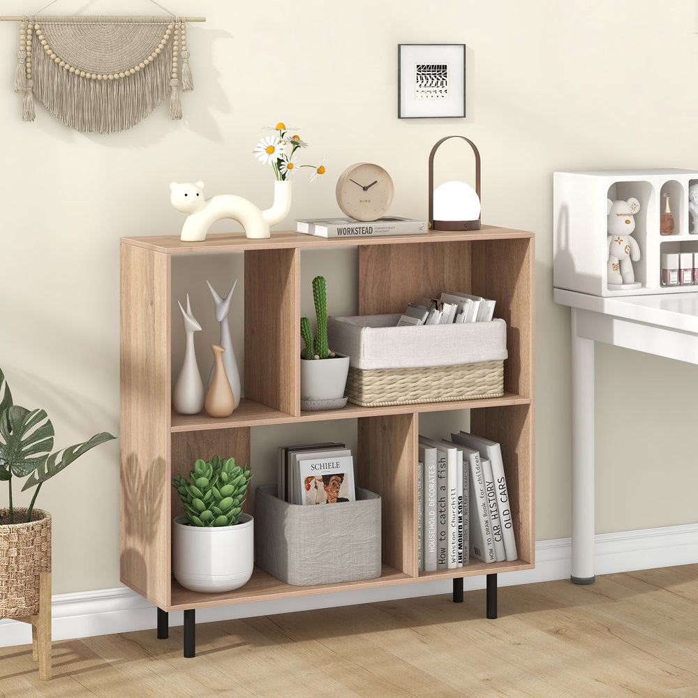 Open Shelf Bookcase with 4 Compartments-Natural - Gallery View 1 of 10