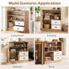 Open storage cabinet with 3 compartments and 2 drawers in natural finish, ideal for living room, entryway, or study.