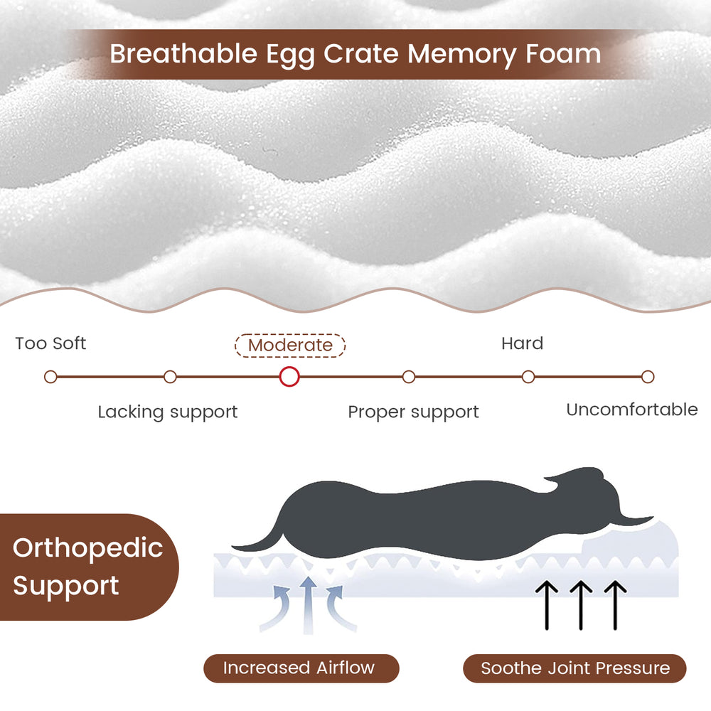 Breathable egg crate memory foam orthopedic dog bed in gray, designed for large dogs with waterproof cover and.