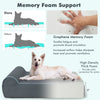 Orthopedic dog bed with headrest in grey featuring graphene memory foam for joint support and removable washable cover.