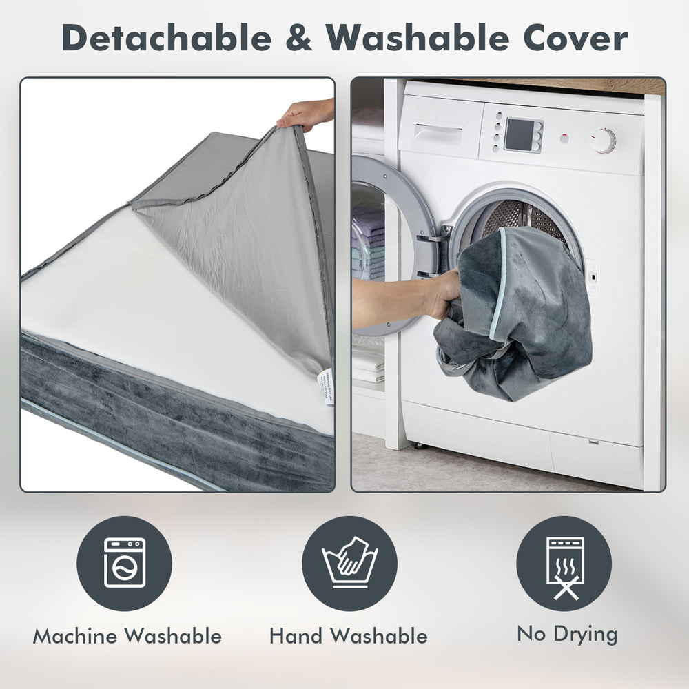 Detachable and machine washable cover for the grey orthopedic dog bed, featuring easy-to-use zippers for convenience.