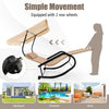 Outdoor rocking chaise lounge with canopy and wheels in beige, featuring ergonomic design for two, ideal for poolside.