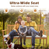 Outdoor 3-seat wood bench with soft cushion, slatted design, and ergonomic seat for garden or backyard relaxation.