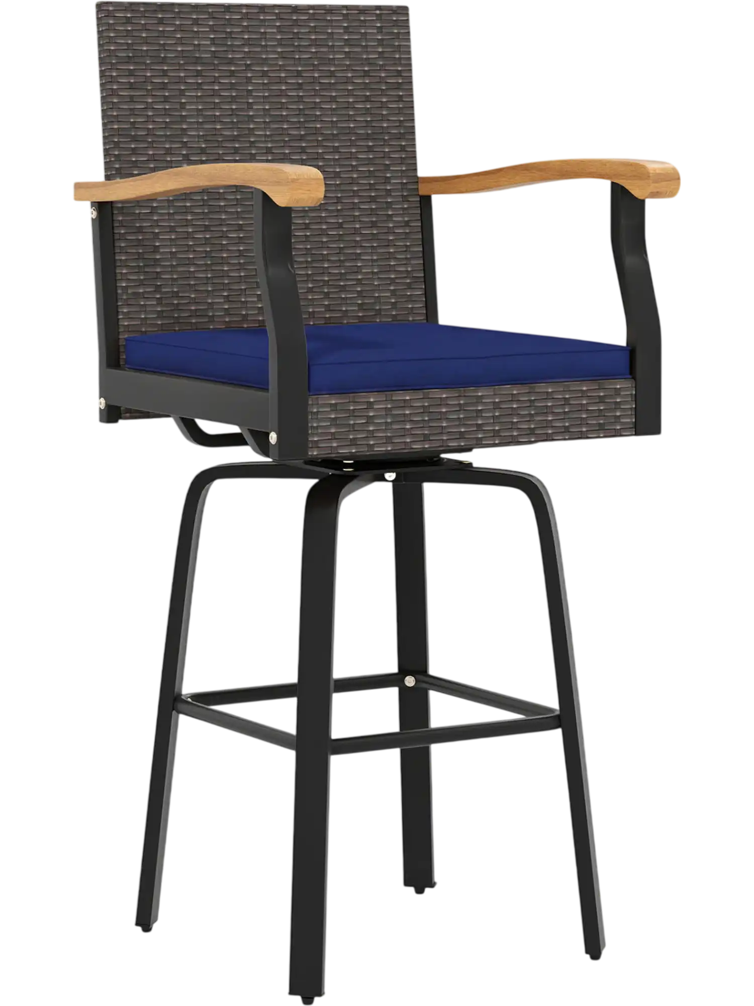 Costway Outdoor Wicker 360° Swivel Bar Stool w/ Cushion Acacia Wood Armrests 44941933 New