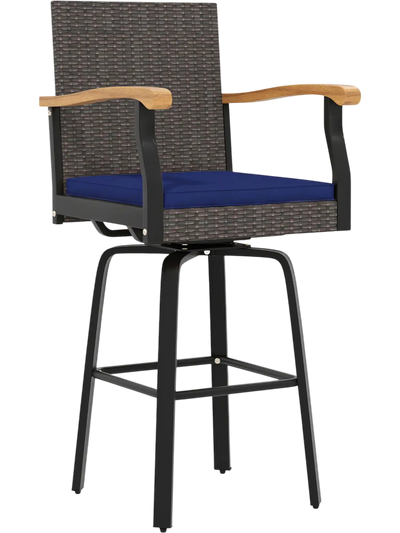 Costway Outdoor Wicker 360° Swivel Bar Stool w/ Cushion Acacia Wood Armrests 44941933 New