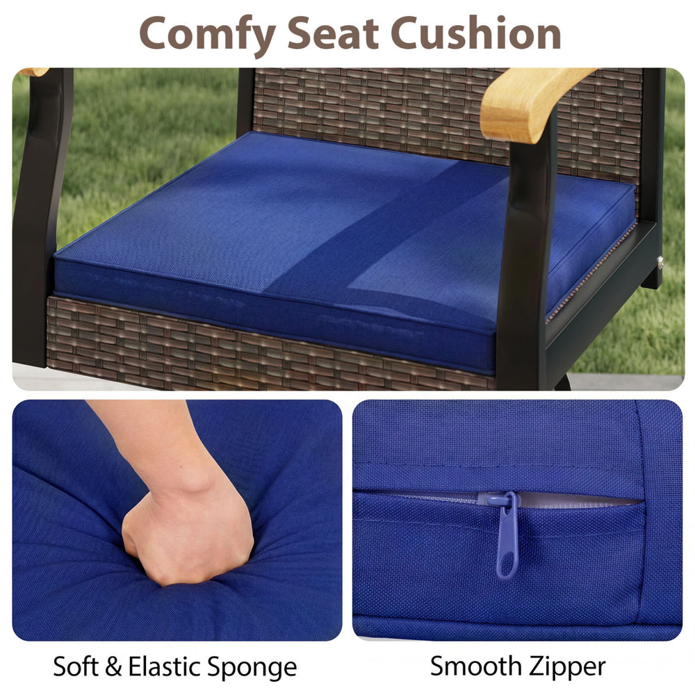 Navy seat cushion with soft elastic sponge and smooth zipper for the Outdoor 360° Swivel Bar Stool's comfort and maintenance.