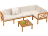 Outdoor 6-piece acacia wood patio sectional furniture set with off-white cushions, perfect for garden or backyard.