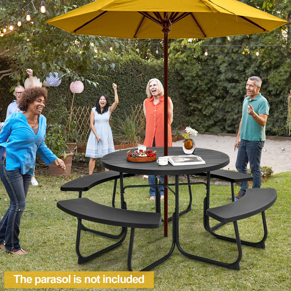 8-Person Outdoor Picnic Table and Bench Set with Umbrella Hole-Black - Gallery View 1 of 9