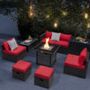 Outdoor 9 Pieces Patio Furniture Set with 50,000 BTU Propane Fire Pit Table-Red - Gallery View 1 of 9