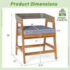 Outdoor acacia wood dining chair with gray seat cushion, featuring ergonomic backrest and sturdy wicker design.