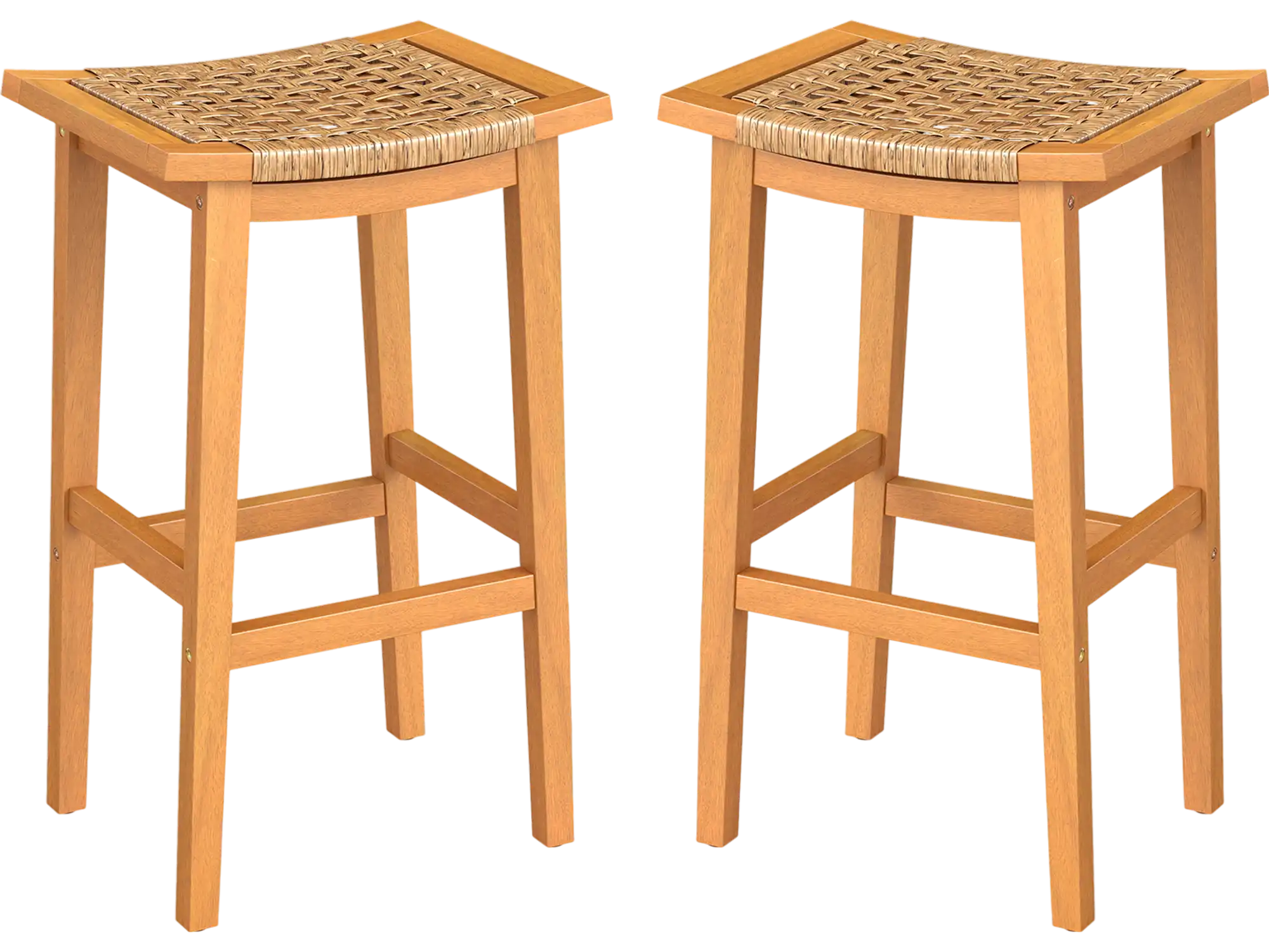 Costway Outdoor Acacia Wood Bar Stools Set of 2 PE Rattan Seats Backrests 82616012 New
