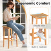 Acacia wood bar stool with PE rattan seat and backrest, featuring a saddle seat and built-in footrest for outdoor.