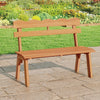 Acacia wood garden bench with waved backrest, ergonomic design, and 800 lbs capacity, perfect for patio or backyard use.