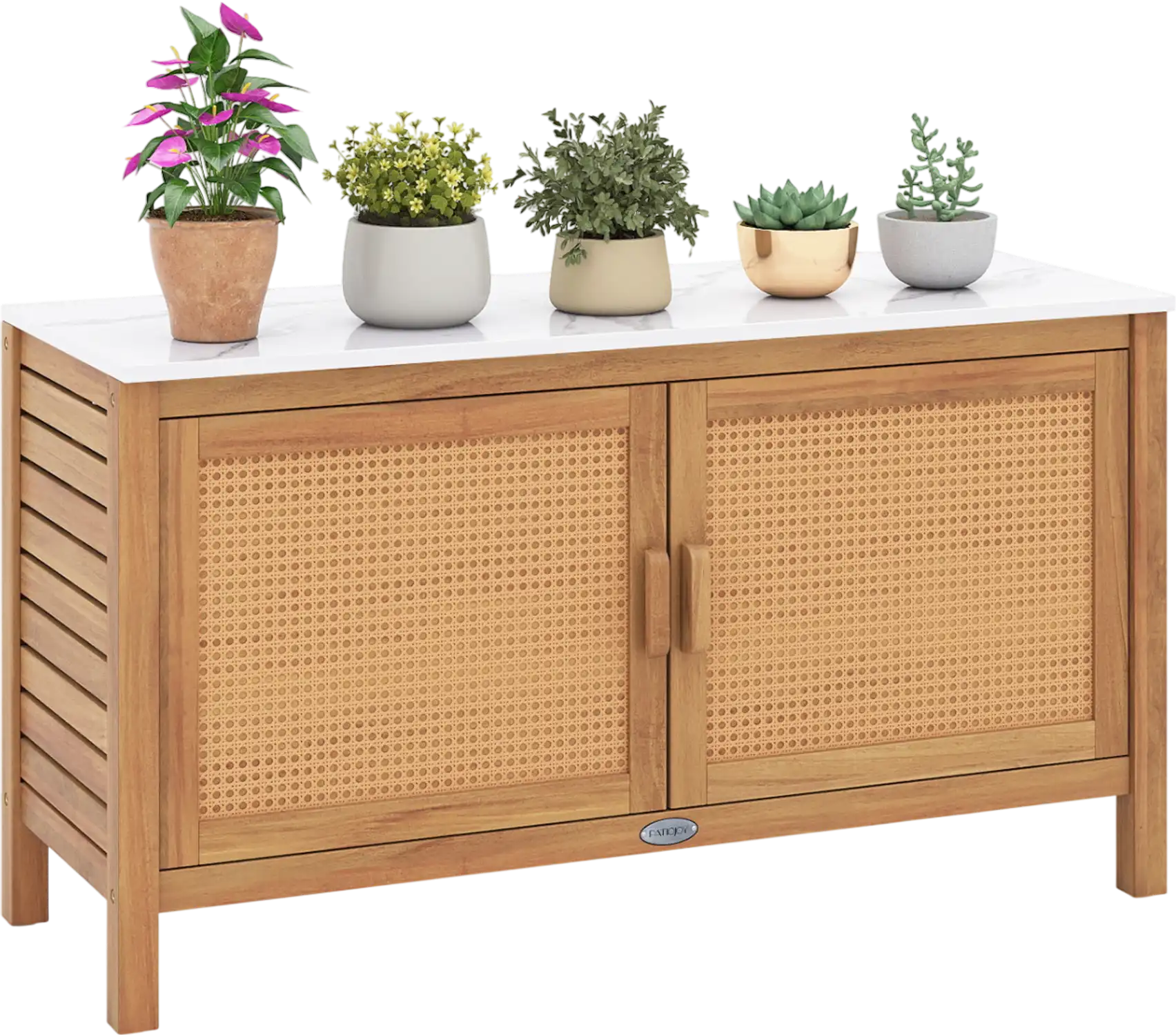 Costway Outdoor Acacia Wood Storage Cabinet Tool Cabinet Marble Top 30739226 New