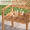 Ventilated slatted design of outdoor acacia wood dining chair enhances airflow for cool and comfortable seating.