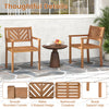 Outdoor acacia wood patio dining chairs with ergonomic backrest and smooth armrests, perfect for garden seating.