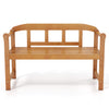 Acacia wood 2-seater garden bench with backrest and angled armrests, ideal for porch or backyard relaxation.