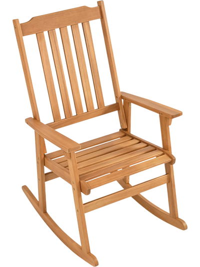 Costway Outdoor Acacia Wood Rocking Chair High Back Armrests 15289150 New