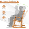 Acacia wood rocking chair with high back and armrests, perfect for outdoor reading and relaxing on patios.