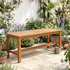 Outdoor acacia wood patio bench for 2 features a slatted seat and sturdy design, perfect for garden relaxation.