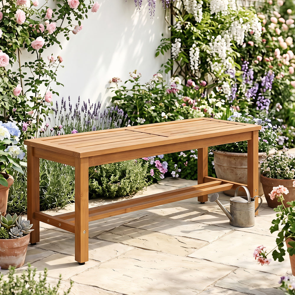 Outdoor Acacia Wood Patio Bench for 2 with Slatted Seat-1 Piece - Gallery View 1 of 7