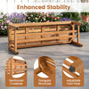 Acacia wood patio bench for 2 features reinforced crossbars, triangular supports, and adjustable foot pads for stability.