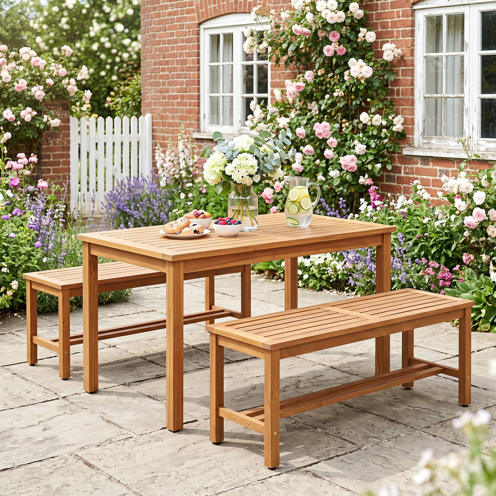 Outdoor Acacia Wood Patio Bench for 2 with Slatted Seat-2 Pieces - Gallery View 1 of 7