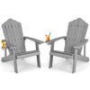 Two gray weather-resistant HIPS Adirondack chairs with cup holders, perfect for outdoor relaxation on the patio.