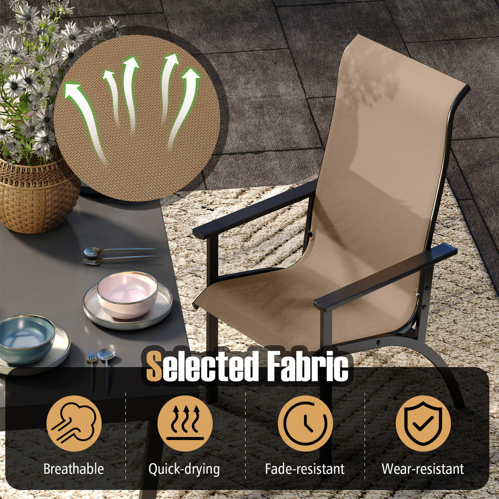 Breathable fabric detail of the Outdoor Adirondack Chair with high back and metal frame, ideal for porch and garden use.