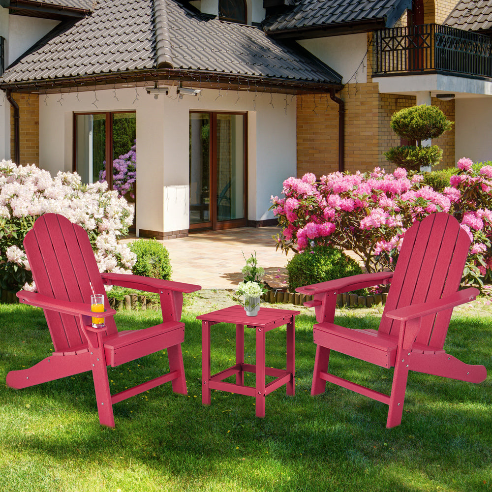 Outdoor Adirondack Chair with Built-in Cup Holder for Backyard Porch-Red - Gallery View 1 of 9