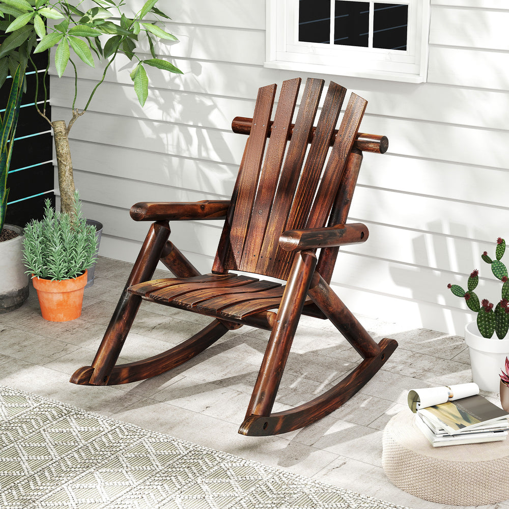 Outdoor Adirondack Rocking Chair for Adults Solid Wood Porch Rocker-Brown - Gallery View 1 of 9