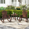Adirondack rocking chairs made of solid wood in brown, perfect for outdoor relaxation on the porch or patio.