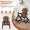 Outdoor Adirondack rocking chair in brown wood, designed for comfort and stability, perfect for porch or garden.