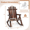 Adirondack rocking chair in brown, made of solid wood, featuring ergonomic design and slatted surface for outdoor.