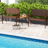 Outdoor all-weather bench with hand-woven PU leather and rubber wood frame, perfect for poolside relaxation.
