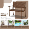 Hand-woven PU leather outdoor bench with solid rubber wood frame, ideal for patio and poolside relaxation.