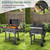 Outdoor BBQ charcoal grill with 2 foldable side tables, 8 hooks, and large bottom shelf for convenient grilling.
