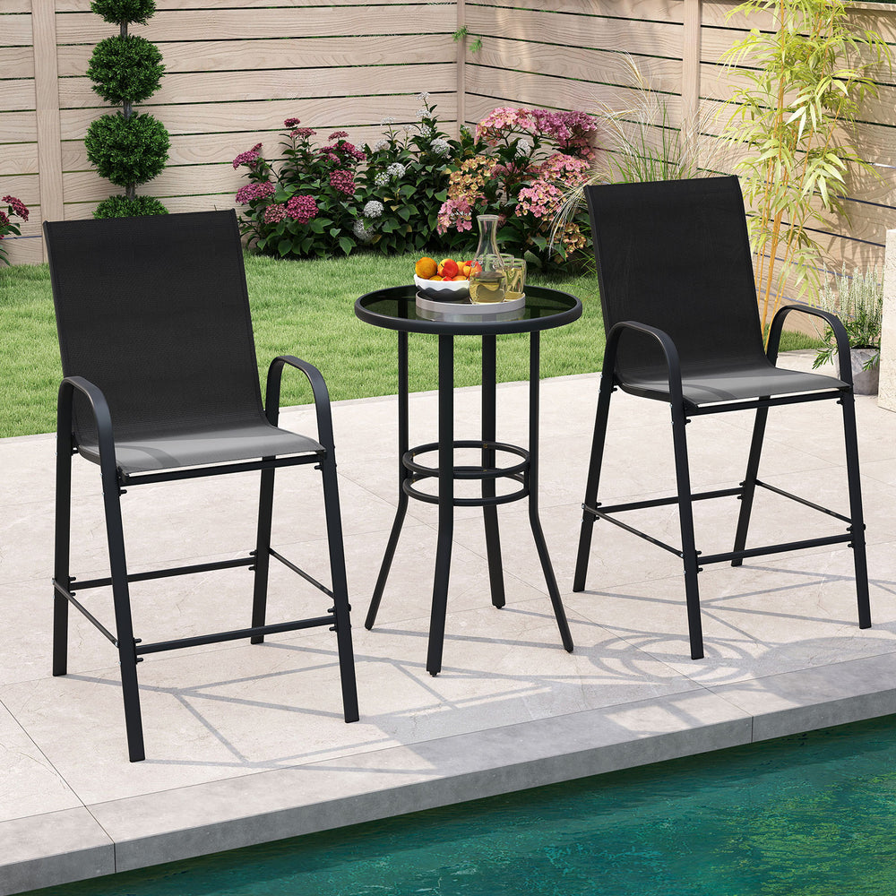 Outdoor Bar Stools Set of 2 29 Inch Fabric Bar Height Stools with Armrests-Black - Gallery View 1 of 10
