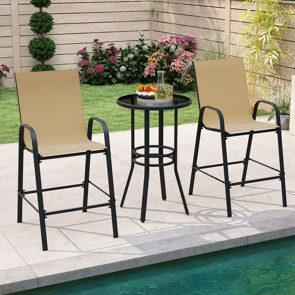 Outdoor Bar Stools Set of 2 29 Inch Fabric Bar Height Stools with Armrests-Beige - Gallery View 1 of 10