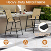 Beige outdoor bar stools set of 2 with armrests and heavy-duty metal frame, ideal for patios and poolside relaxation.