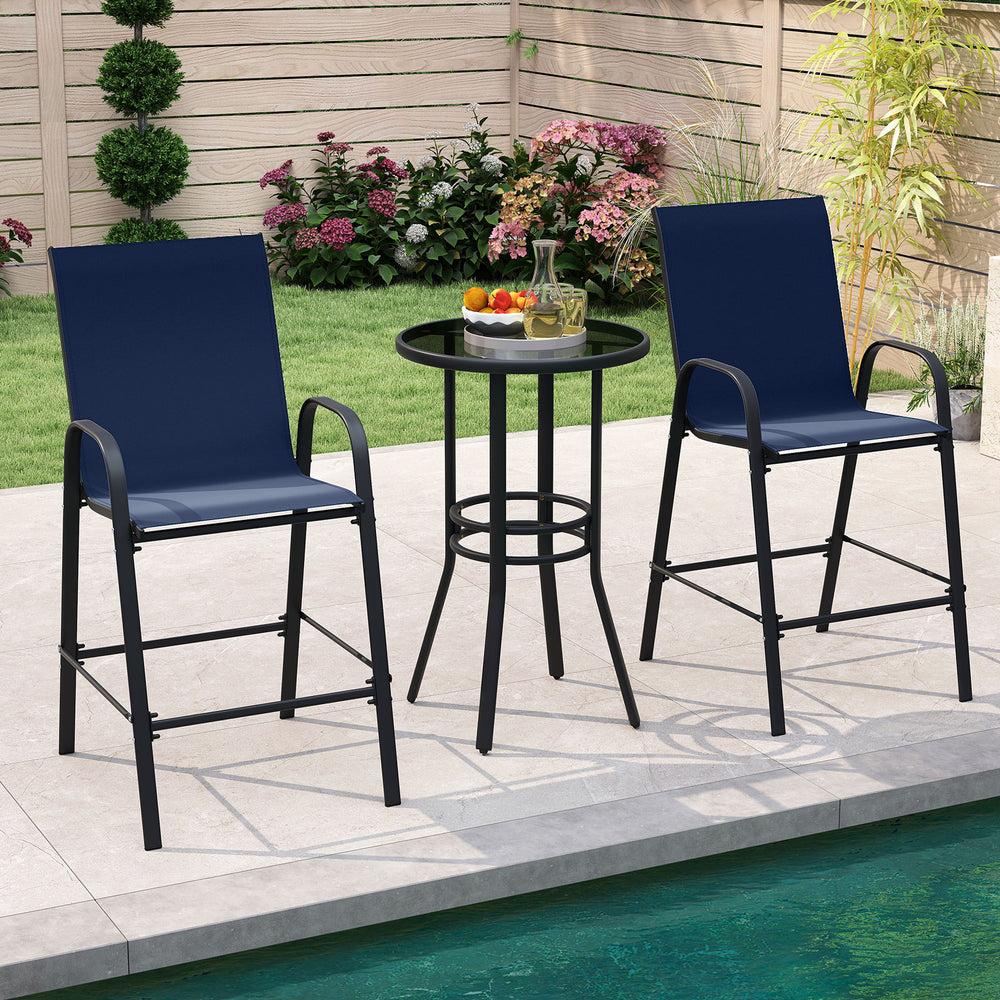 Outdoor Bar Stools Set of 2 29 Inch Fabric Bar Height Stools with Armrests-Navy - Gallery View 1 of 10