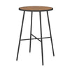 Round outdoor bar table with acacia wood top and sturdy metal frame, perfect for patio gatherings and seating for 2-3.