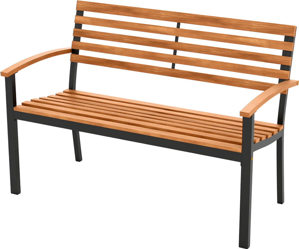 Outdoor Bench Acacia Wood Patio Loveseat with Backrest Armrests