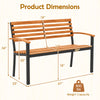 Outdoor bench dimensions showcasing acacia wood patio loveseat with backrest and armrests, supports 800 lbs.