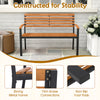Outdoor acacia wood patio loveseat with backrest and armrests, featuring a strong metal frame and non-slip foot pads.